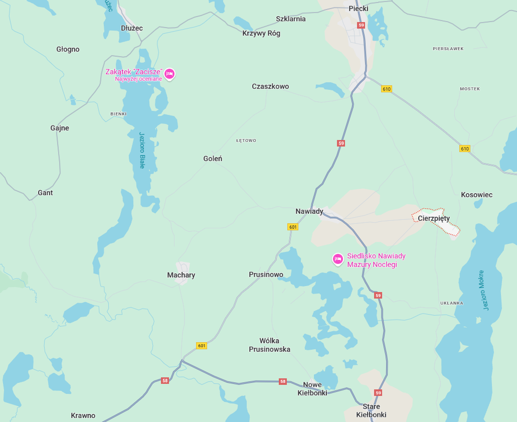 Położenie miejscowości na mapach, pomocne w wyznaczeniu trasy